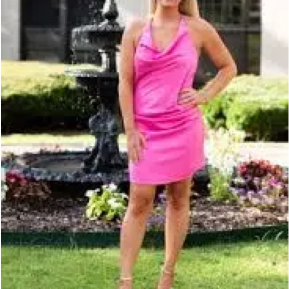 Pink dress ties behind neck